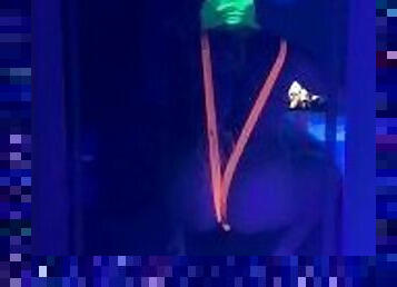 Sissy boy dresses up like a slut in Blacklight and fucks dildos while rolling