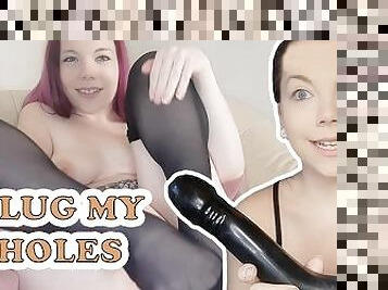 PLUG MY HOLES! Big double Dildo ASS and PUSSY!