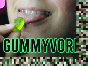 Vore fetish: eating and chewing gummy bears