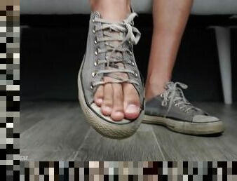 Barefoot Bliss: Sneaker Seduction with Worn-out Converse!
