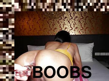 Huge boobs Asian shemale ladyboy Porty deepthroat blowjob and hard anal sex