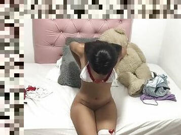 Beautiful Latina puts on her sexy lingerie ready to give a show