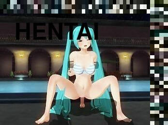 3D HENTAI Tied up Miku rides cock in the pool