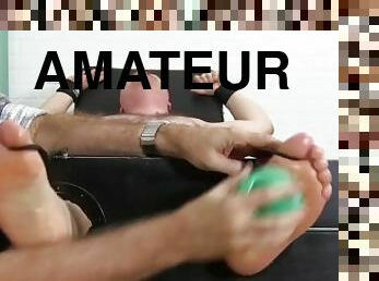 Chubby amateur receives foot tickling torment by mature dom