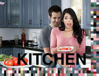 Gina Valentina pleasures her horny boyfriend in the kitchen