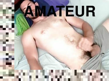 Straight amateur Hunter masturbates hairy dick and jizzes