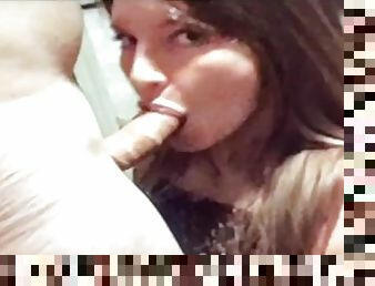Hot teen deepthroats cock while sucking lollipop, shows her body, anal doggystyle big tits