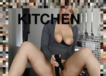 Horny Blonde Slut Fucks Herself Senseless With A Kitchen Rolling Pin!