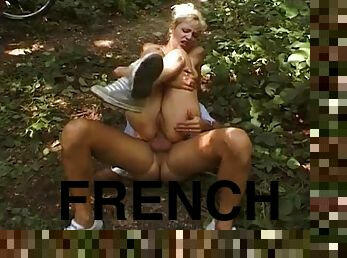 Wild French girl loves having her ass spread open in the woods