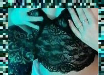 Bitch in sexy lingerie shows her breasts