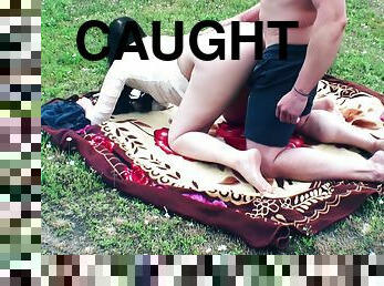 Caught My Neighbor Masturbating In Public Park. Fucking And Cum On Shaved Pussy - Marrisalove