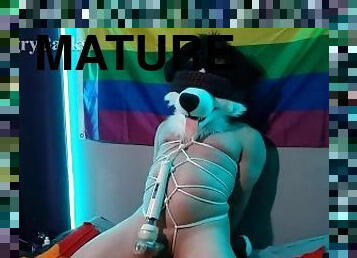 bound and blindfolded murrsuiter cums prematurely from magic wand