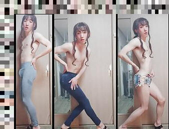 Asian Sissy Femboy Shows Bulge  
