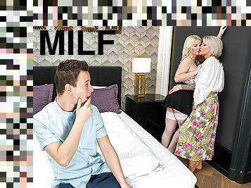 MILF sharing a young dude with a hot young babe