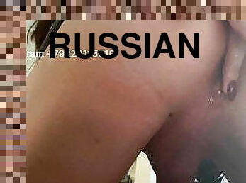Russian beautiful trans jerking off her cock