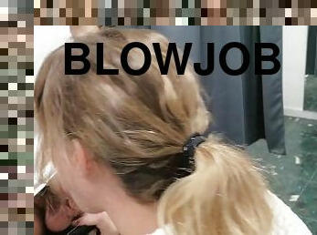 Quick blowjob in the changing room of the mall