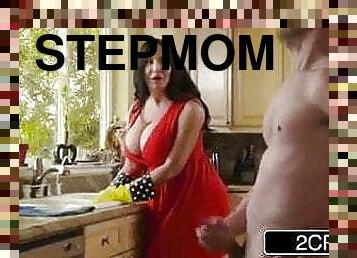 Stepmom and stepson have sex in the kitchen