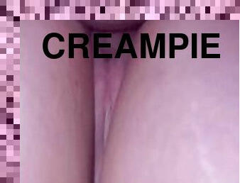 Creampie gangbang from multiple strangers at the gloryhole - lots of cum leaking out!
