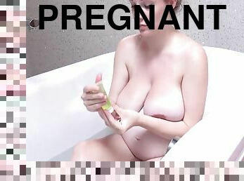 Pregnant Angel Fingers Herself In The Bath! 5 Min