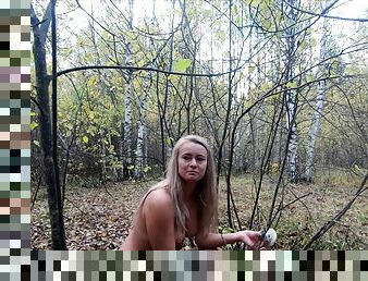 Nude Picking Mushrooms In The Forest