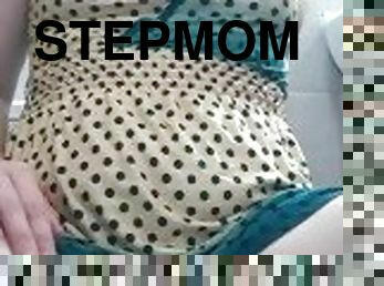 Stepmom masturbates and fucks alone in public bathroom