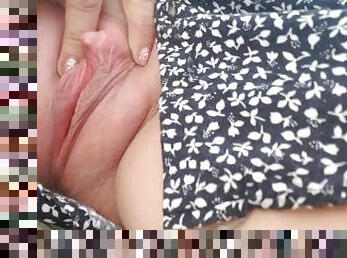 17 minutes of upskirt bare pussy sitting in the bench by the seawall masturbating for the boaters