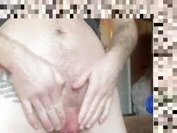 Close up huge d-dick FTM fucking penis pump and jerking off