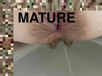 hårete, pissing, pussy, amatør, eldre, besta, milf, par, toalett, fetisj