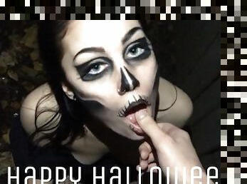 ekstrem, utendørs, amatør, babes, blowjob, deepthroat, ludder, facial, goth, halloween