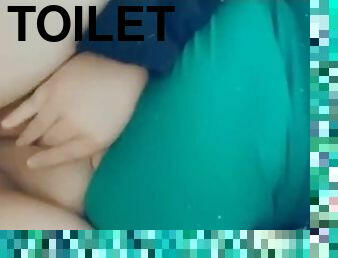 Chubby cutie toilet public play