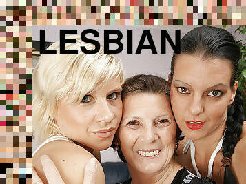 Three Naughty Old And Young Lesbians Do It On The Couch - MatureNL