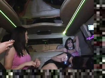 Horny Girls In Dresses Enjoying Lesbian Sex In A Limo