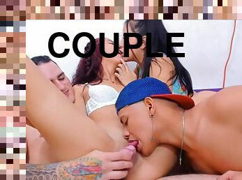 Two Couples Kiss and Oral Sex