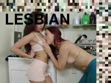 Redhead Beautiful Lesbian Wants Her Beautiful Step Sister's Pussy In The Kitchen