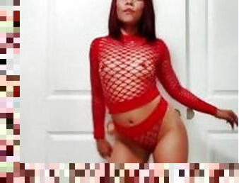 SLUTTY Asian RED HEAD Dancing in FISHNETS & BOOTS 4K