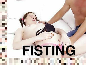 FIST4K. The man satisfies his girlfriends vagina with quick movements of his fist
