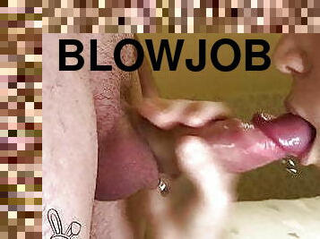TEEN&rsquo;S FIRST BLOWJOB: SUCKING A PIERCED COCK WITH CUM IN MOUTH