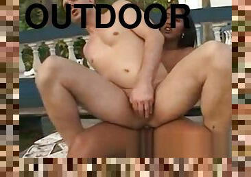 White guy drills latina tgirl outdoors