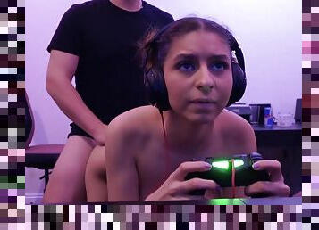 Slutty Teen Fucked while Gaming
