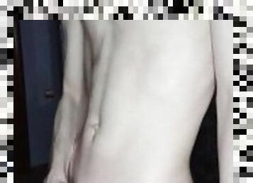 teen boy masturbating his dick after shower