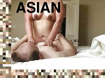 Chubby Asian Wife Riding Cock Big Brown Nipples Ass