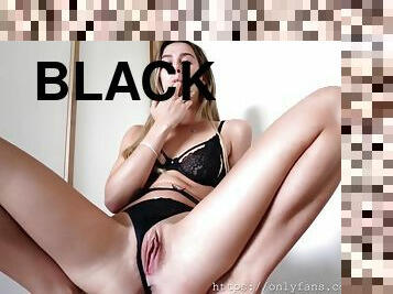 Solo Girl In Black Lingerie Playing With Dildo Fingering Pussy And Cumming On Dildo