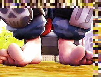 roadhog shows feet and fat cock