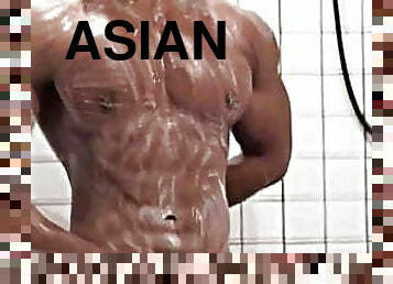 Asian bodybuilder bath