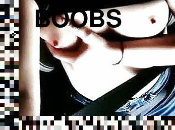 Big boobs flashing in car