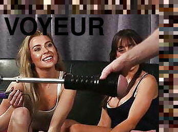 English voyeurs strip for toy tugging guy