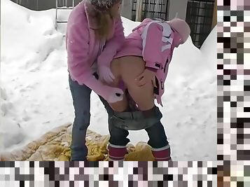 Lesbian babes keeping it hot in the cold winter - Pleasure Photorama