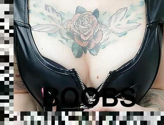 Worship My Boobs! A Dominatrix In A Leather Corset Teases You With Her Boobs