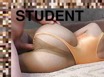 Student in Pantyhose Gave Blowjob and Had Passionate Sex