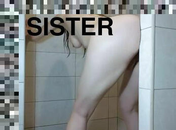 I spy on sister in the shower while she is masturbating pussy with a dildo